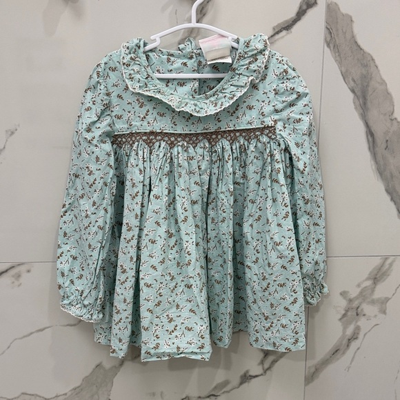 Shrimp & Grits Serendipity Girls Floral Ruffle Smocked Long Sleeve Top - Picture 1 of 6